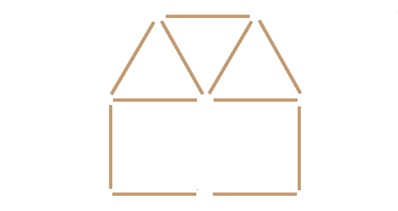 Ein Haus gelegt mit Streichhölzern, auf dessen Dach diagonal ein Streichholz liegt